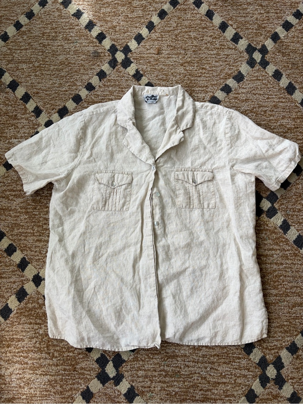 Vintage Men's Short-Sleeve Linen Camp Shirt in Natural Cream